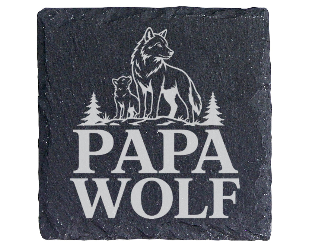 Schiefer Untersetzer Papa Wolf - Geschenk für Vater zum Vatertag & Geb – Bild 1