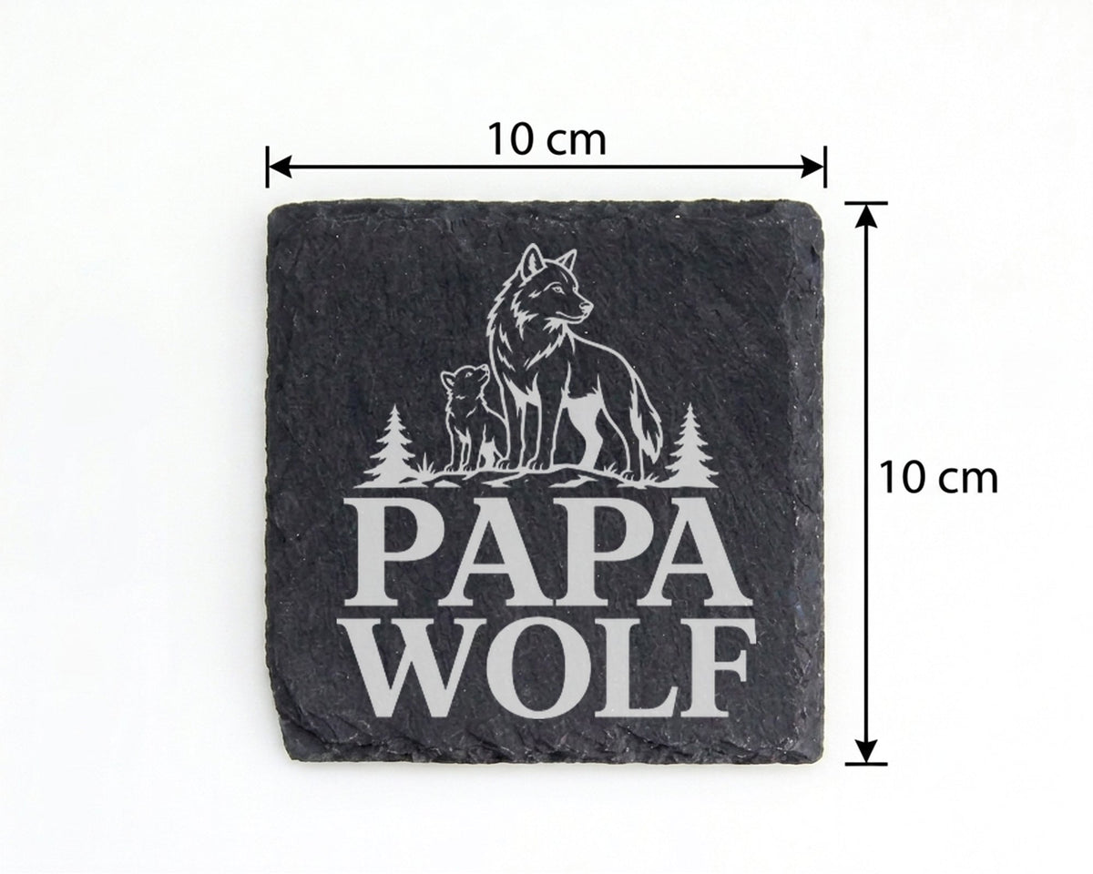 Schiefer Untersetzer Papa Wolf - Geschenk für Vater zum Vatertag & Geb – Bild 4