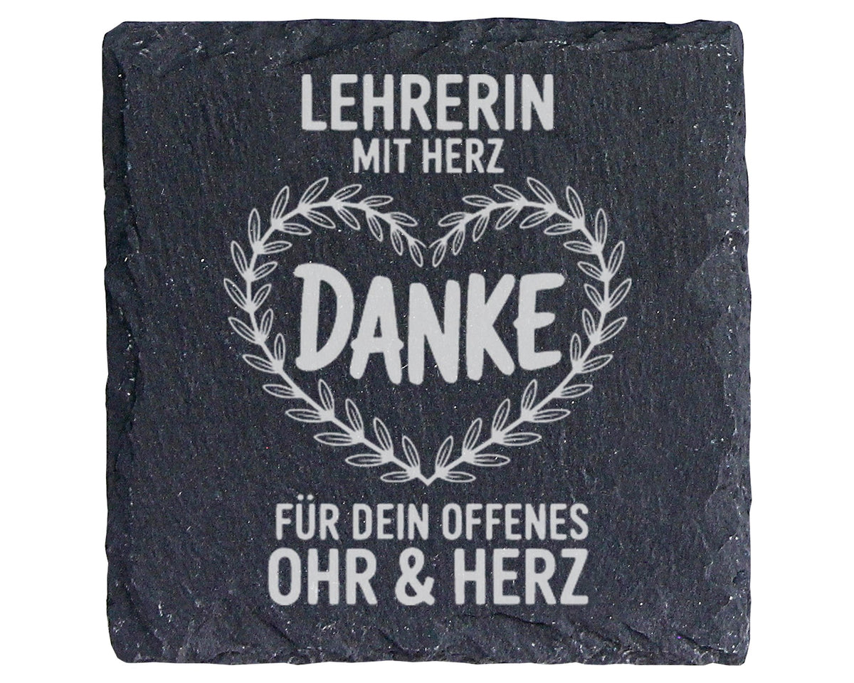 Schiefer Untersetzer Danke Lehrerin Mit Herz Für Offenes Ohr - Geschen – Bild 1