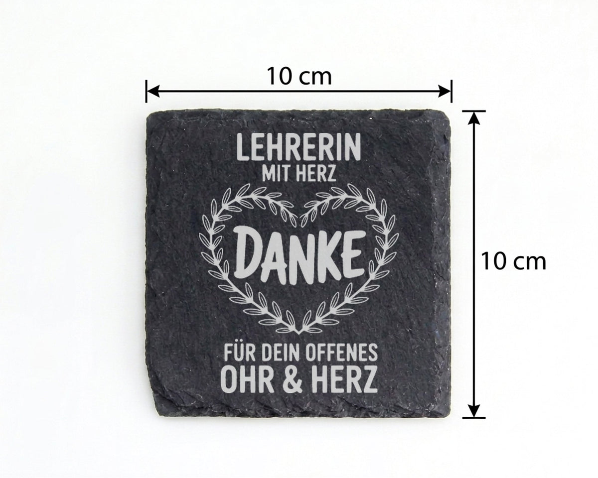 Schiefer Untersetzer Danke Lehrerin Mit Herz Für Offenes Ohr - Geschen – Bild 4