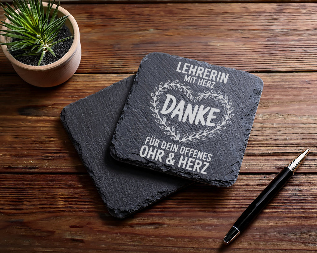 Schiefer Untersetzer Danke Lehrerin Mit Herz Für Offenes Ohr - Geschen – Bild 5