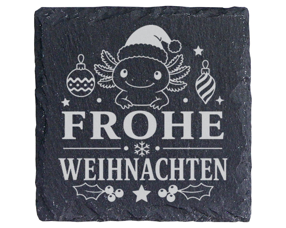 Schiefer Untersetzer Weihnachtstasse Axolotl Frohe Weihnachten - Süßes – Bild 1