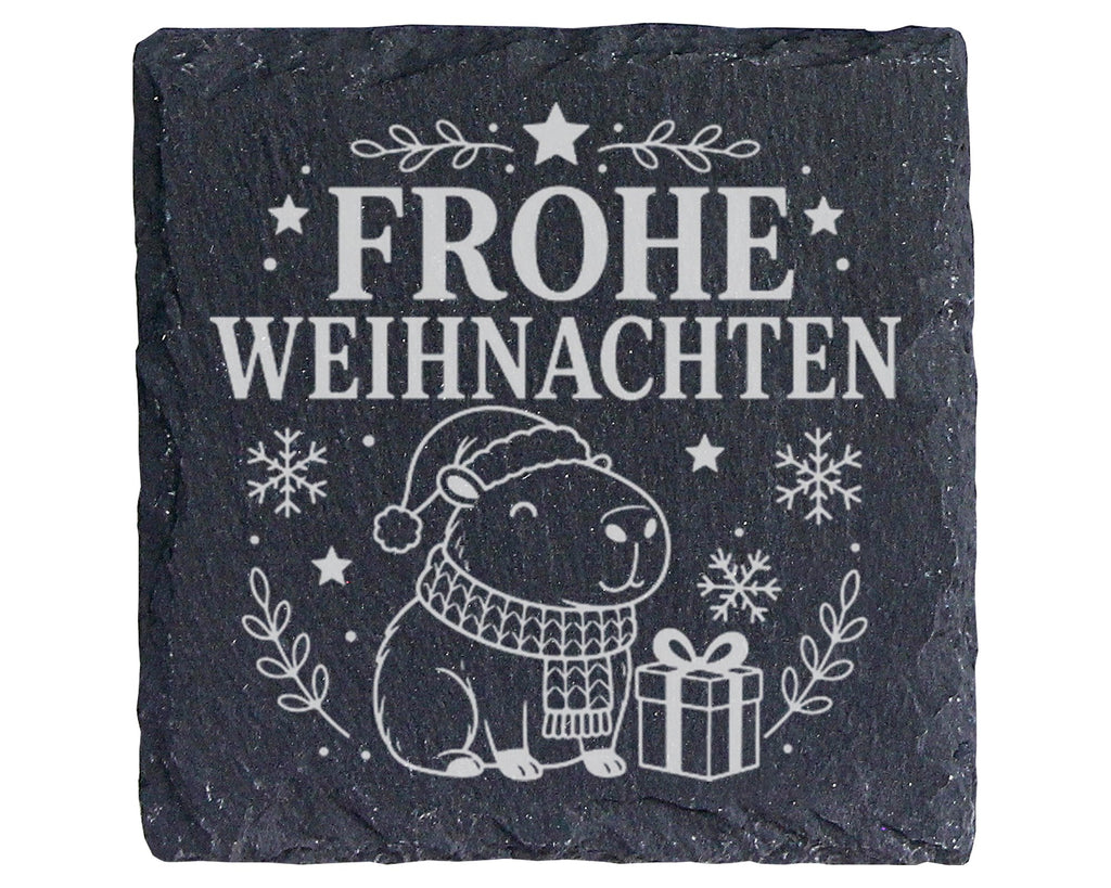Schiefer Untersetzer Weihnachtstasse Capybara Frohe Weihnachten - Süße – Bild 1
