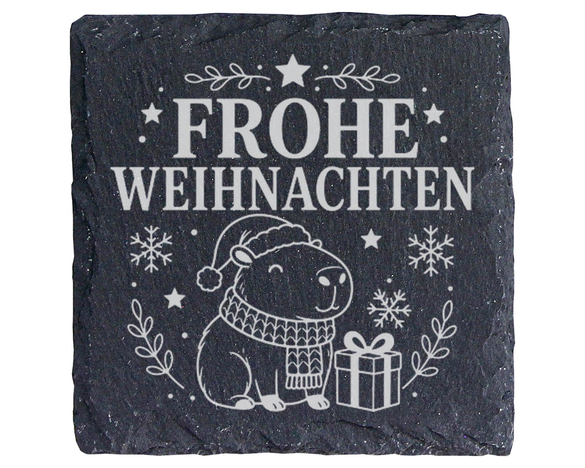 Schiefer Untersetzer Weihnachtstasse Capybara Frohe Weihnachten - Süße – Bild 1