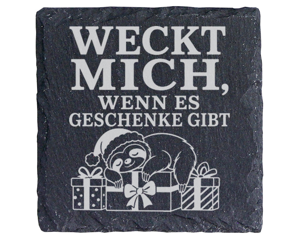 Schiefer Untersetzer Weihnachtstasse Weckt mich wenn es Geschenke gibt – Bild 1
