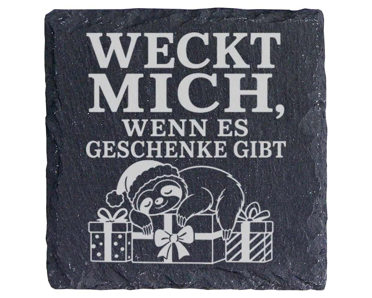 Schiefer Untersetzer Weihnachtstasse Weckt mich wenn es Geschenke gibt – Bild 1