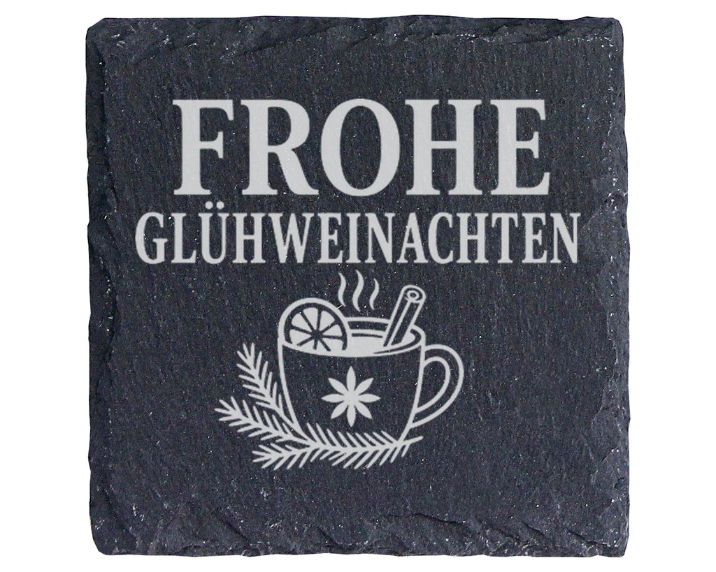 Schiefer Untersetzer Frohe Glühweinachten - Lustiges Weihnachtsmarkt G – Bild 1