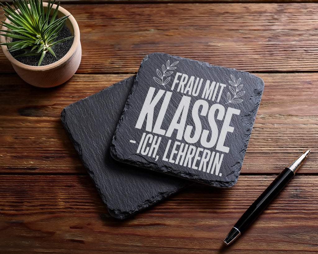 Schiefer Untersetzer Frau Mit Klasse Lehrerin - Lustiges Geschenk Für  – Bild 5
