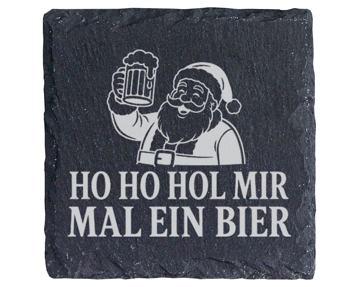 Schiefer Untersetzer Weihnachtstasse Ho Hol mir mal ein Bier - Lustige – Bild 1