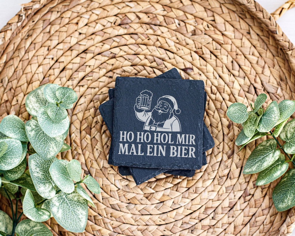 Schiefer Untersetzer Weihnachtstasse Ho Hol mir mal ein Bier - Lustige – Bild 3