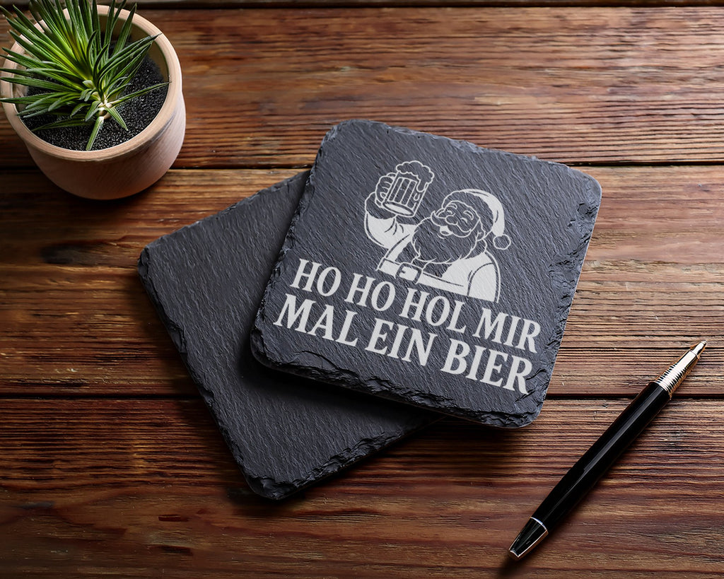 Schiefer Untersetzer Weihnachtstasse Ho Hol mir mal ein Bier - Lustige – Bild 5