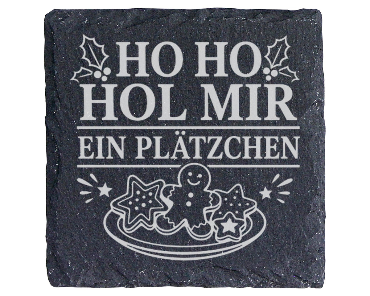 Schiefer Untersetzer Weihnachtstasse Ho Hol mir ein Plätzchen - Lustig – Bild 1