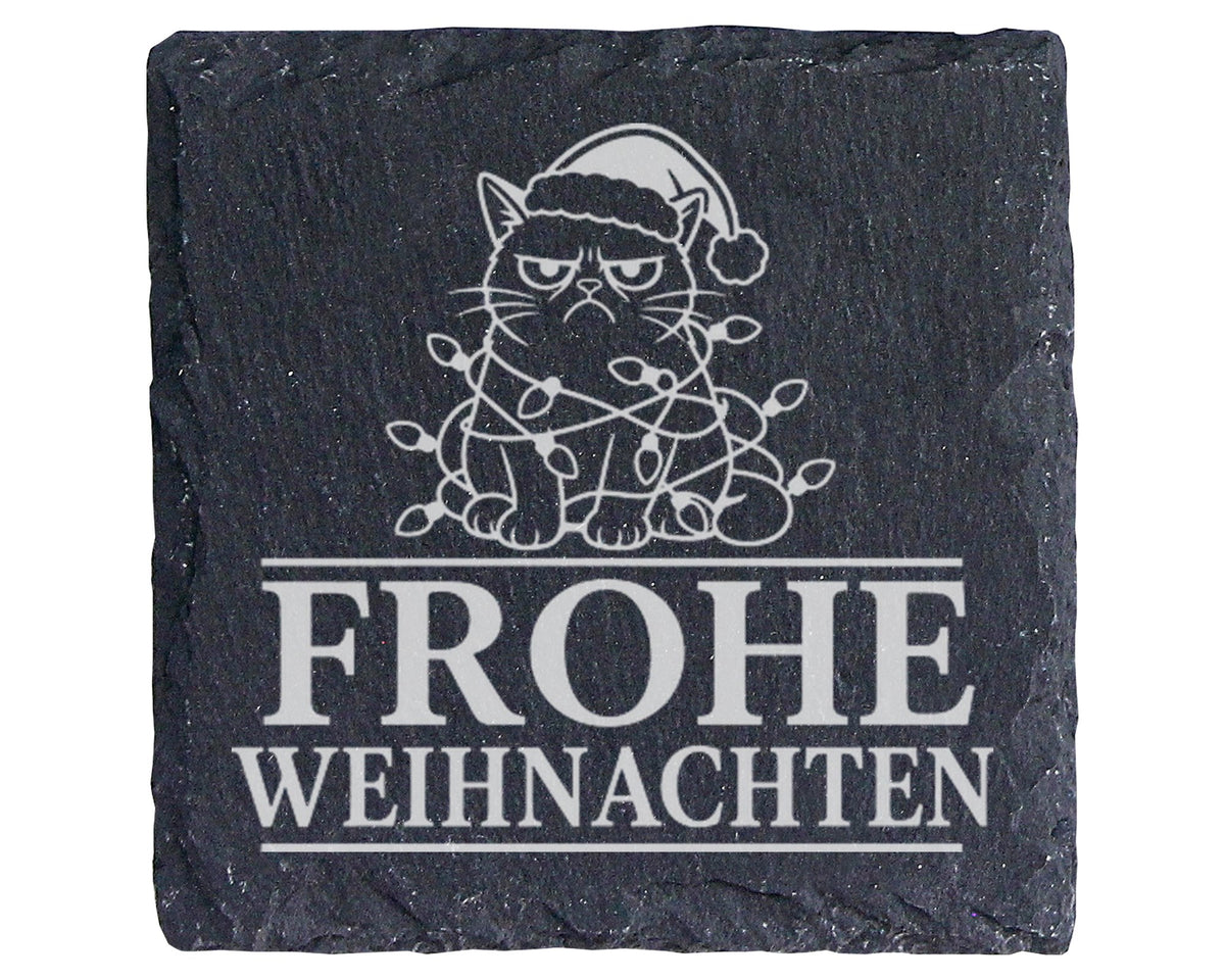 Schiefer Untersetzer Weihnachtstasse Katze Frohe Weihnachten - Lustige – Bild 1