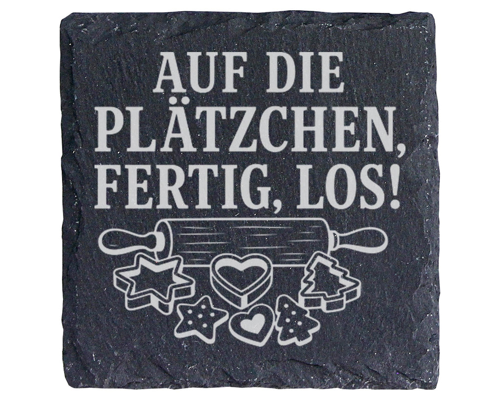Schiefer Untersetzer Weihnachtstasse Auf die Plätzchen fertig los - Lu – Bild 1