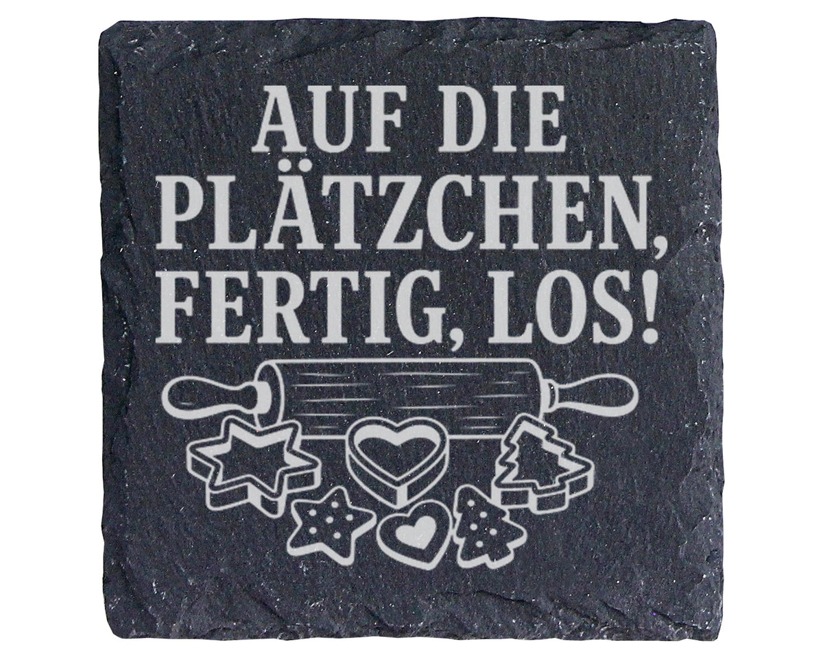 Schiefer Untersetzer Weihnachtstasse Auf die Plätzchen fertig los - Lu – Bild 1
