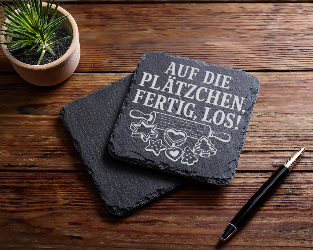 Schiefer Untersetzer Weihnachtstasse Auf die Plätzchen fertig los - Lu – Bild 5