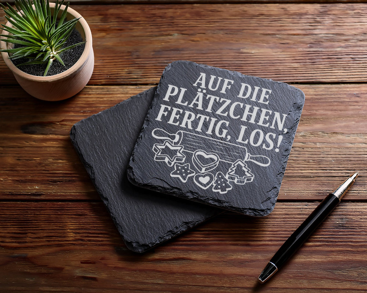 Schiefer Untersetzer Weihnachtstasse Auf die Plätzchen fertig los - Lu – Bild 5