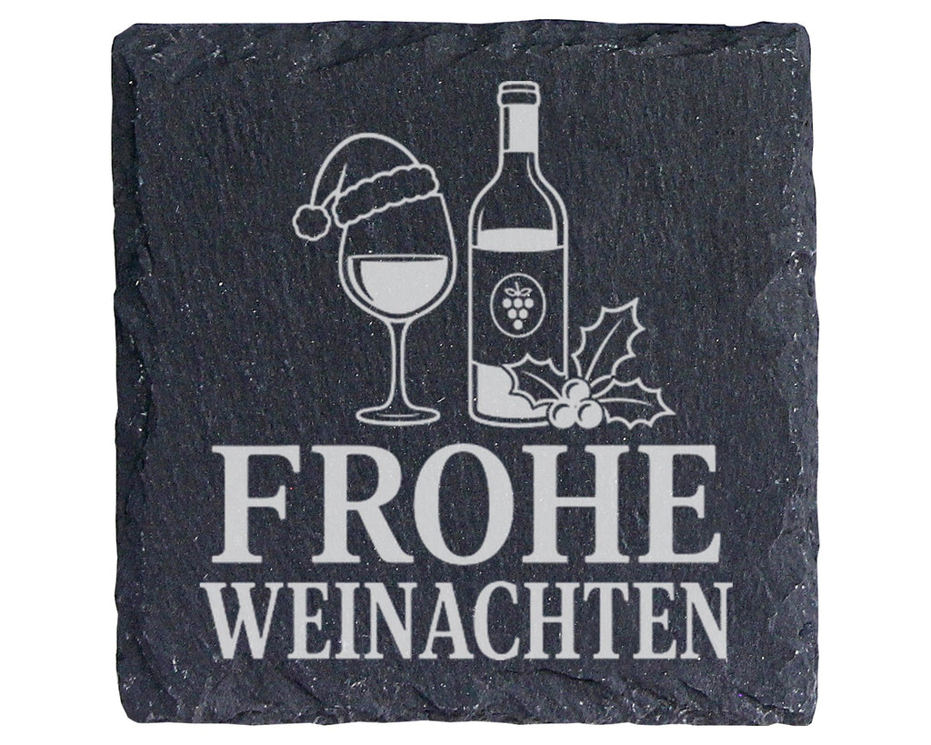 Schiefer Untersetzer Weihnachtstasse Frohe Weinachten - Lustiges Wein  – Bild 1