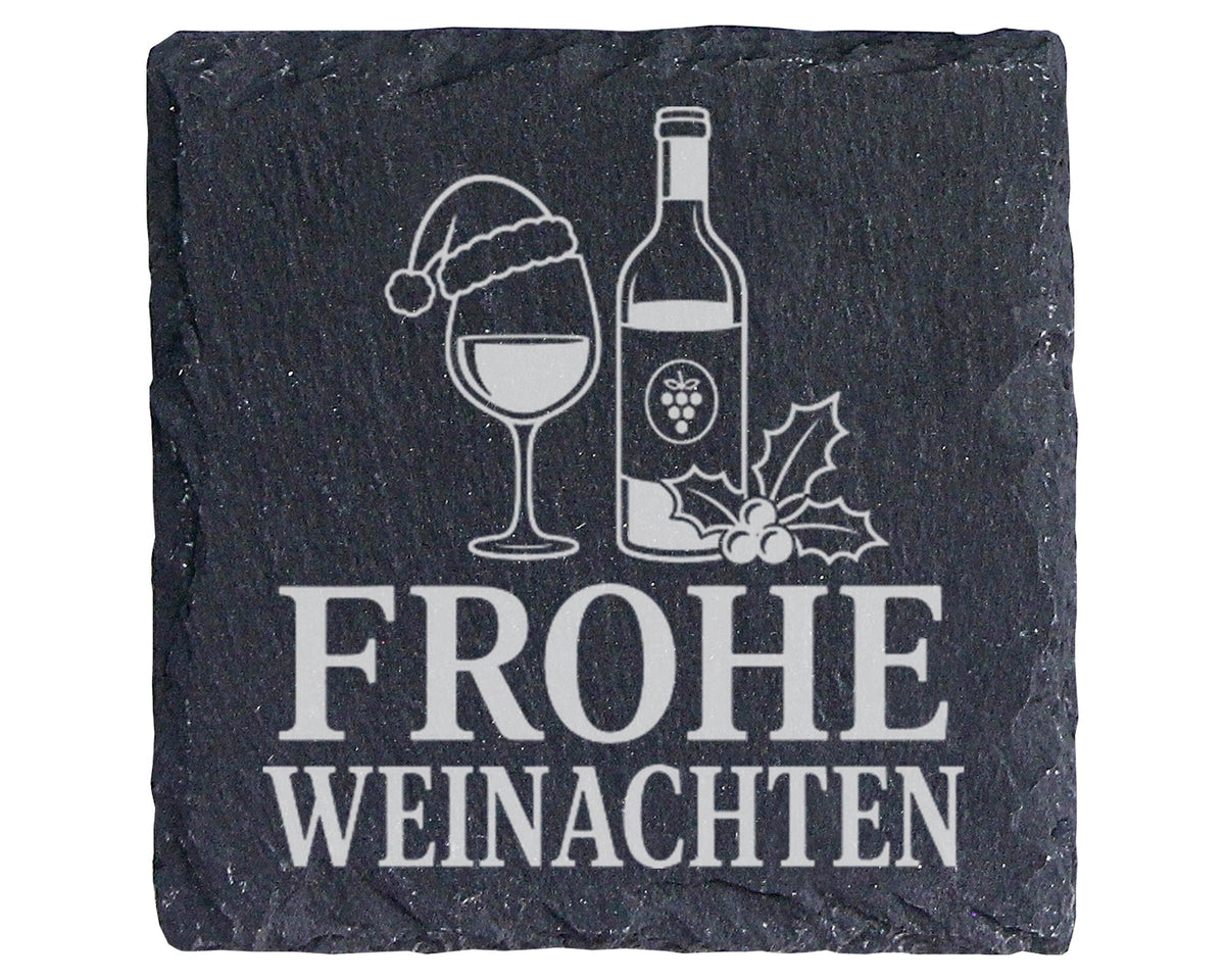 Schiefer Untersetzer Weihnachtstasse Frohe Weinachten - Lustiges Wein  – Bild 1