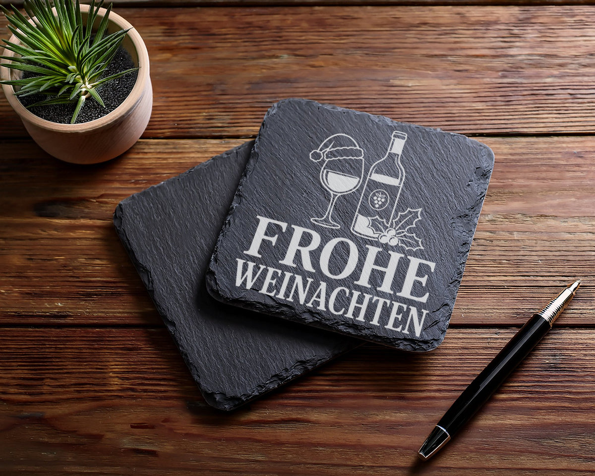 Schiefer Untersetzer Weihnachtstasse Frohe Weinachten - Lustiges Wein  – Bild 5