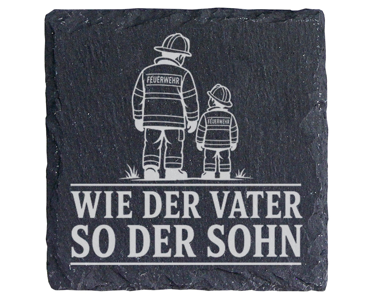 Schiefer Untersetzer Feuerwehr Vater und Sohn - Geschenk für Papa zum  – Bild 1