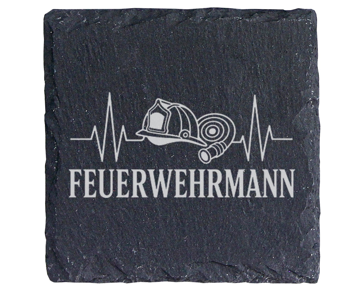Schiefer Untersetzer Feuerwehrmann Herzschlag - Geschenk für Freiwilli – Bild 1