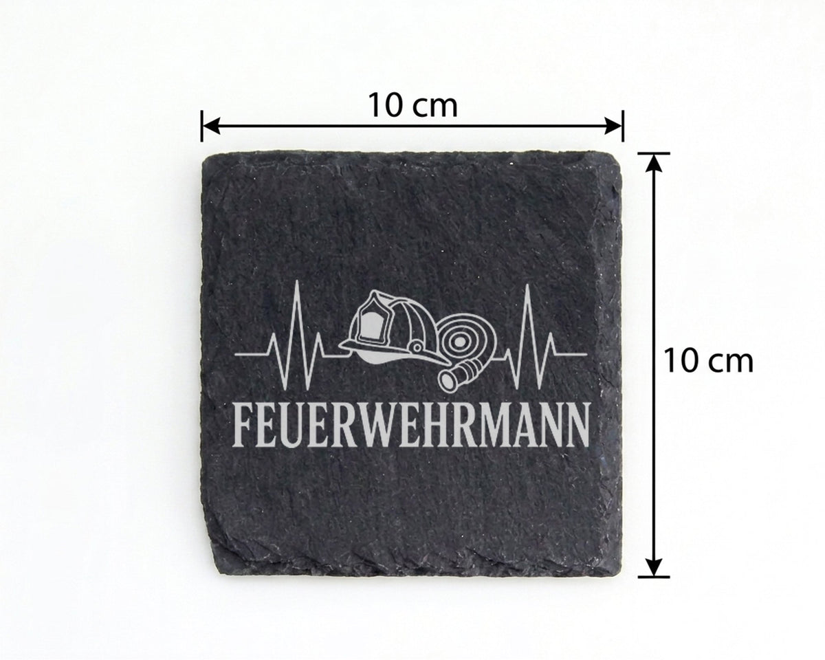 Schiefer Untersetzer Feuerwehrmann Herzschlag - Geschenk für Freiwilli – Bild 4