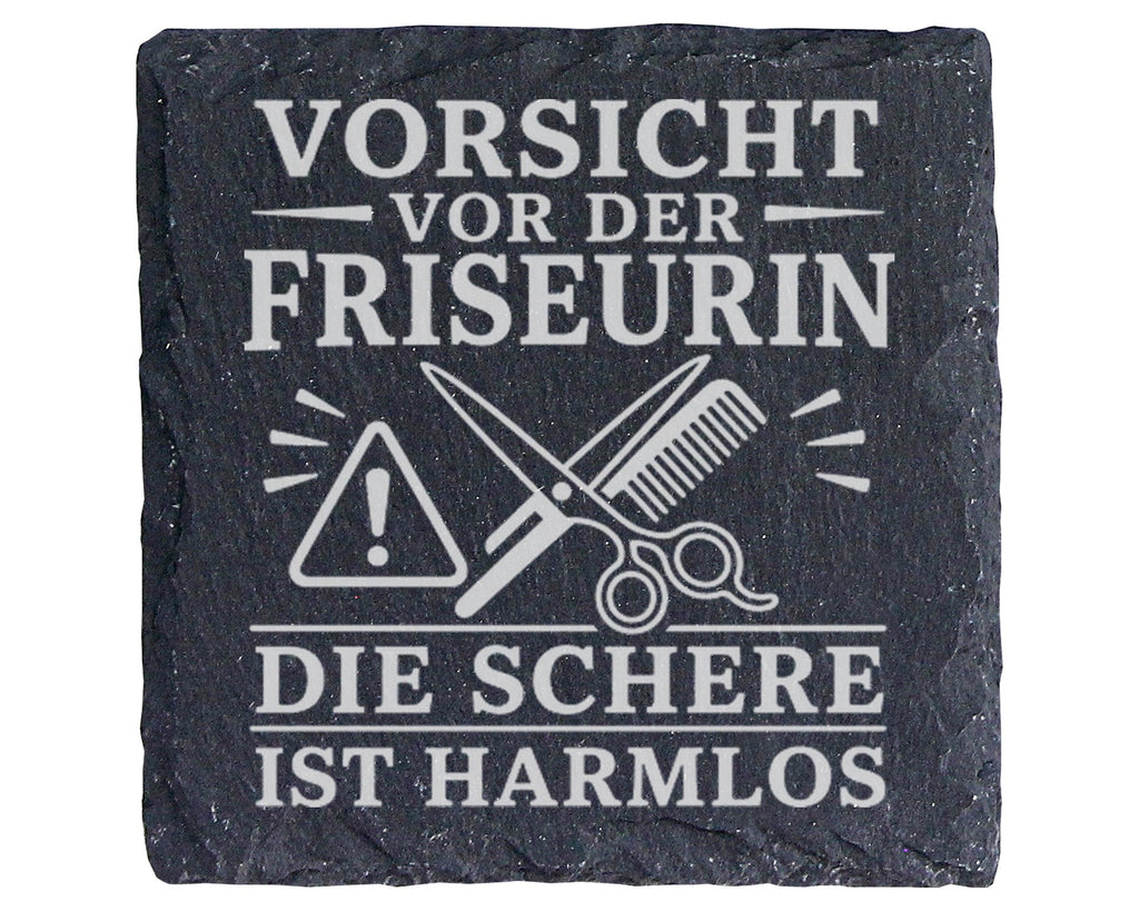 Schiefer Untersetzer Friseurin Vorsicht vor der die Schere ist harmlos – Bild 1