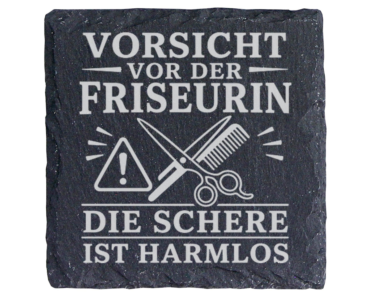 Schiefer Untersetzer Friseurin Vorsicht vor der die Schere ist harmlos – Bild 1