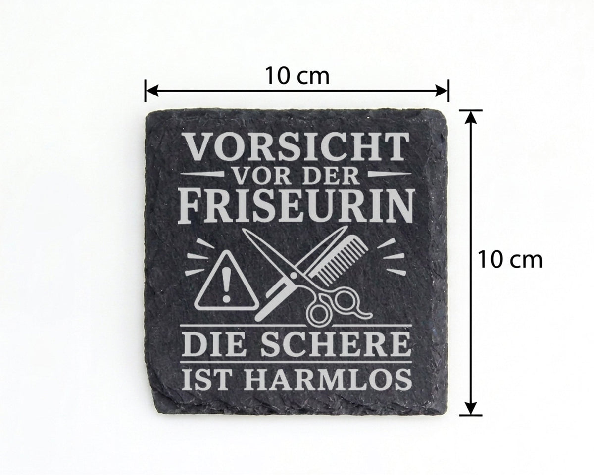 Schiefer Untersetzer Friseurin Vorsicht vor der die Schere ist harmlos – Bild 4