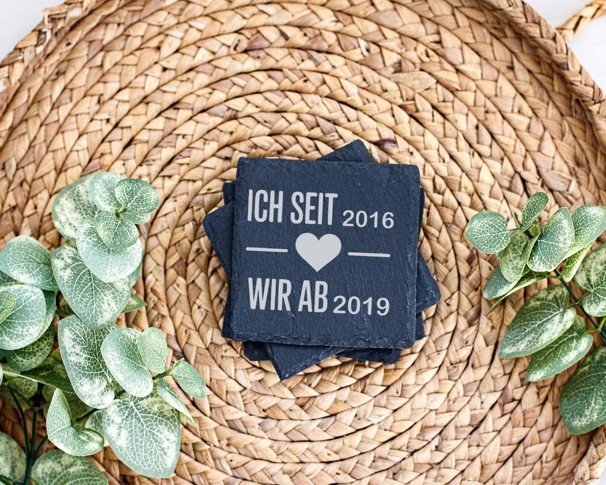 Schiefer Untersetzer Personalisiert Mit Wunschdatum Herz Ich Seit Wir  – Bild 3