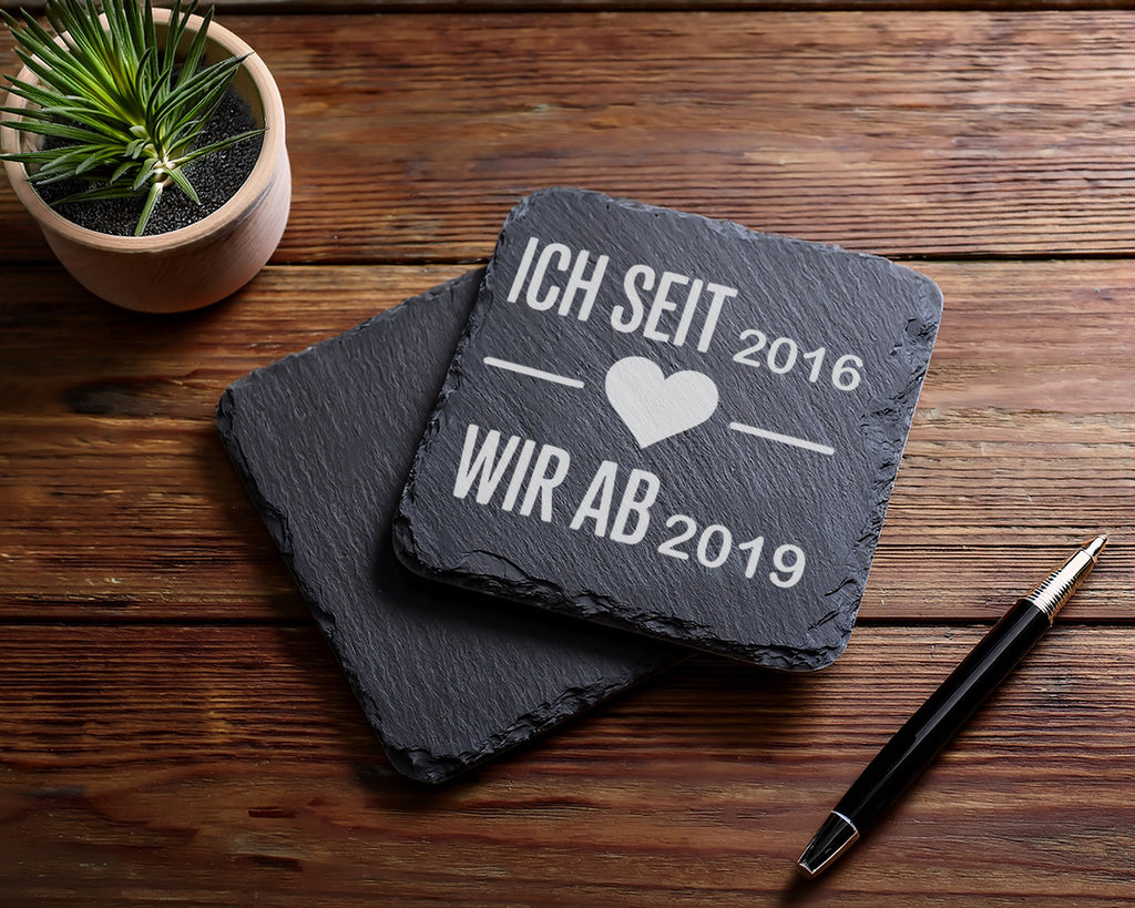 Schiefer Untersetzer Personalisiert Mit Wunschdatum Herz Ich Seit Wir  – Bild 5