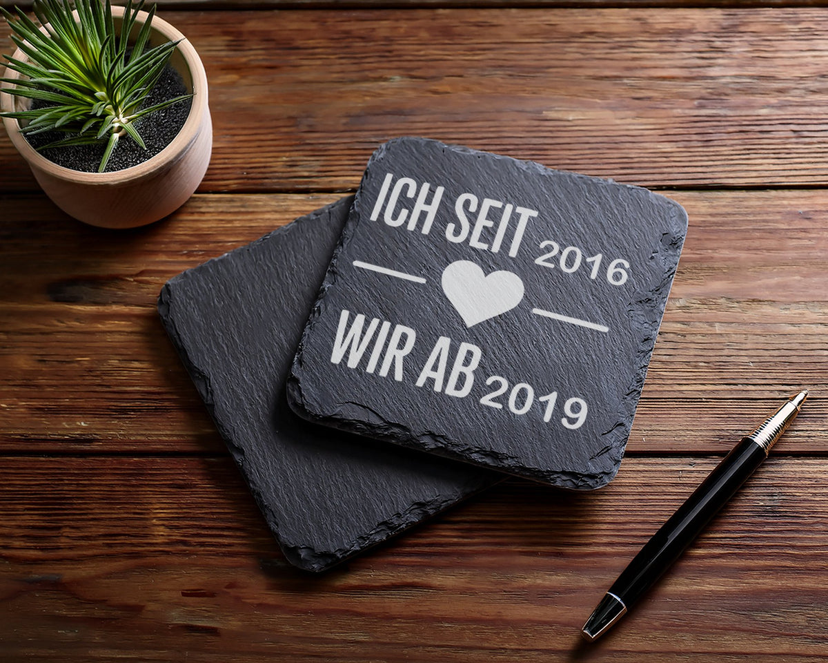 Schiefer Untersetzer Personalisiert Mit Wunschdatum Herz Ich Seit Wir  – Bild 5