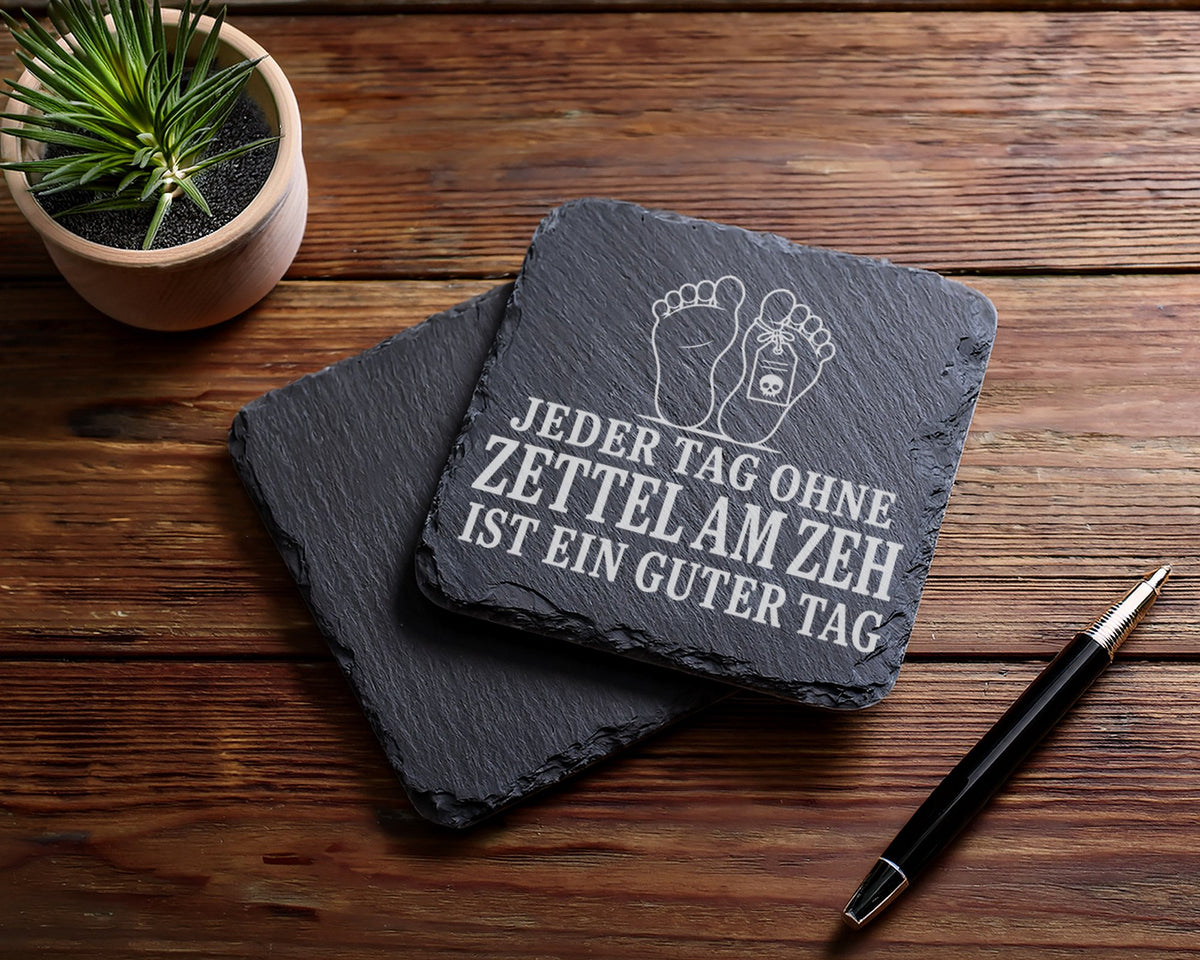 Schiefer Untersetzer Zettel am Zeh Jeder Tag ohne ist ein guter - Schw – Bild 5