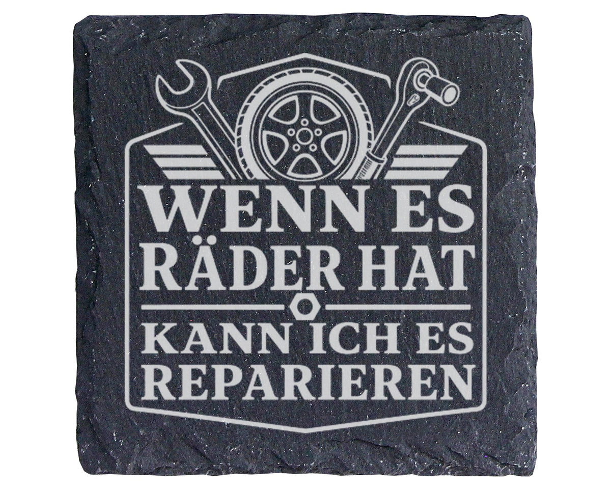 Schiefer Untersetzer KFZ Mechaniker Wenn es Räder hat kann ich reparie – Bild 1