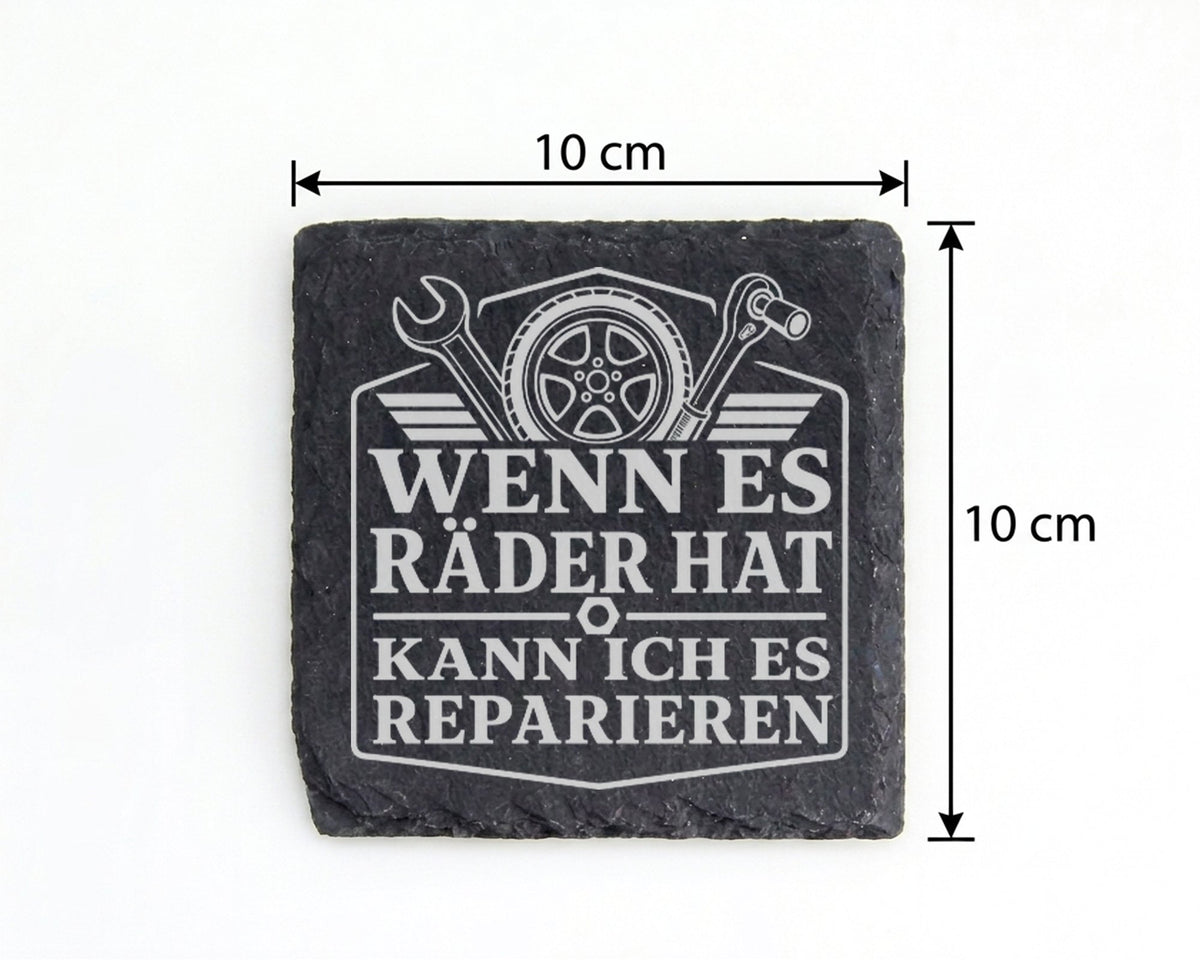 Schiefer Untersetzer KFZ Mechaniker Wenn es Räder hat kann ich reparie – Bild 4