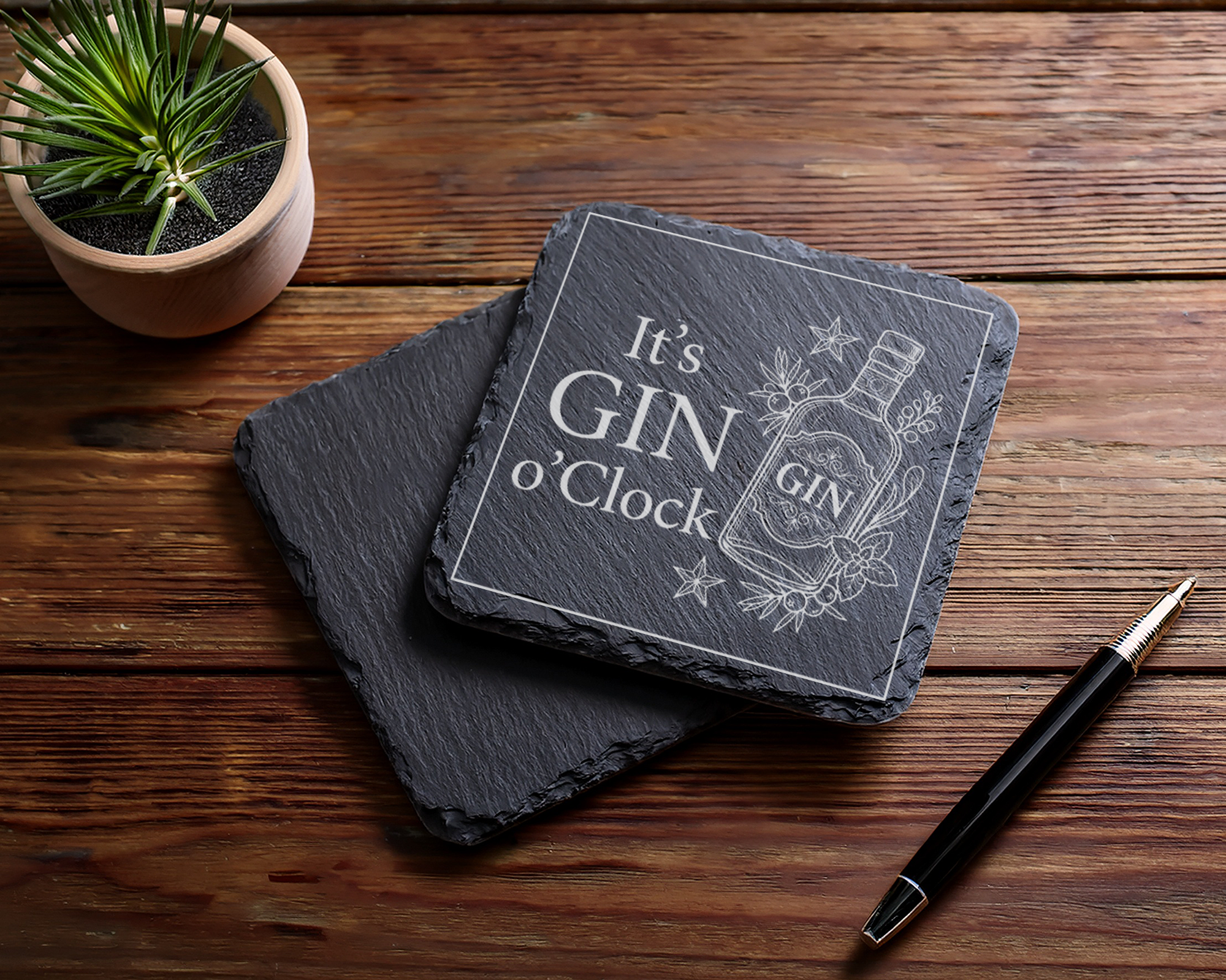 Gin Untersetzer Schiefertafel, It's GIN o'Clock Geschenk, Gin Liebhabe – Bild 5
