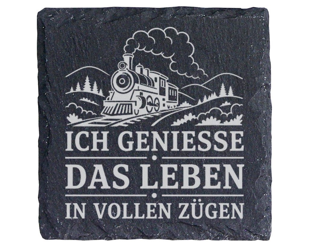 Schiefer Untersetzer Ich genieße das Leben in vollen Zügen - Eisenbahn – Bild 1
