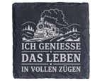 Schiefer Untersetzer Ich genieße das Leben in vollen Zügen - Eisenbahn – Bild 1