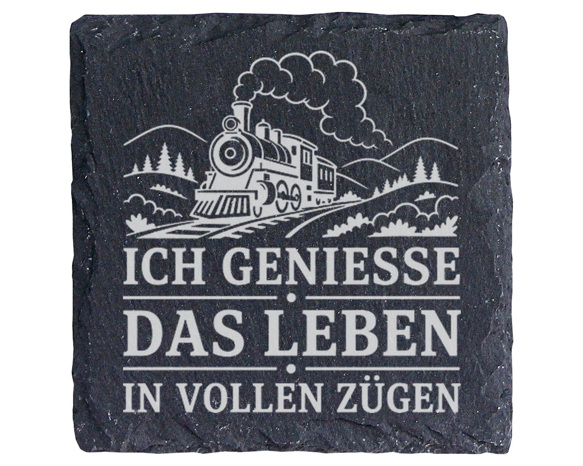 Schiefer Untersetzer Ich genieße das Leben in vollen Zügen - Eisenbahn – Bild 1