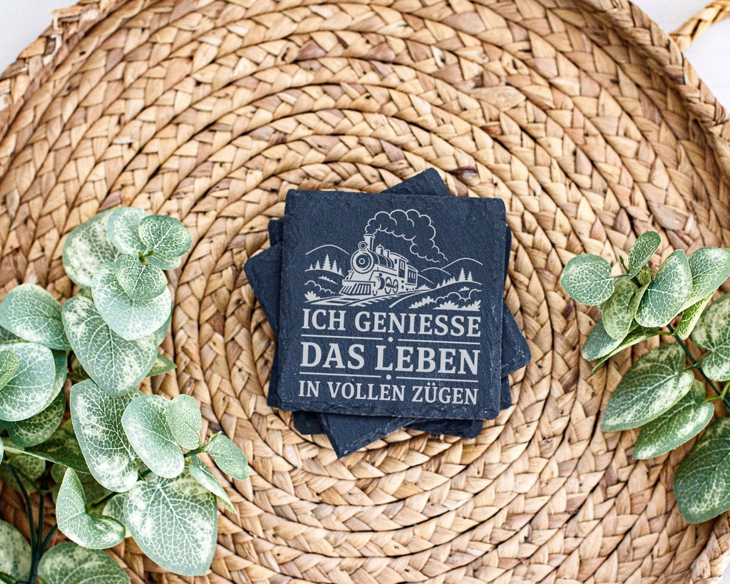 Schiefer Untersetzer Ich genieße das Leben in vollen Zügen - Eisenbahn – Bild 3