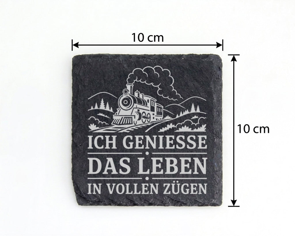 Schiefer Untersetzer Ich genieße das Leben in vollen Zügen - Eisenbahn – Bild 4