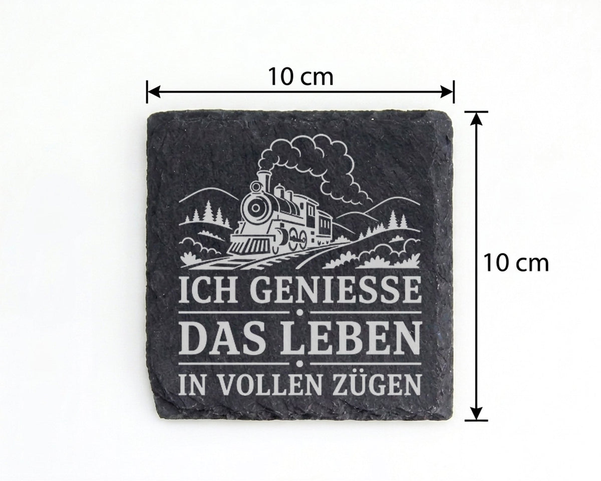 Schiefer Untersetzer Ich genieße das Leben in vollen Zügen - Eisenbahn – Bild 4