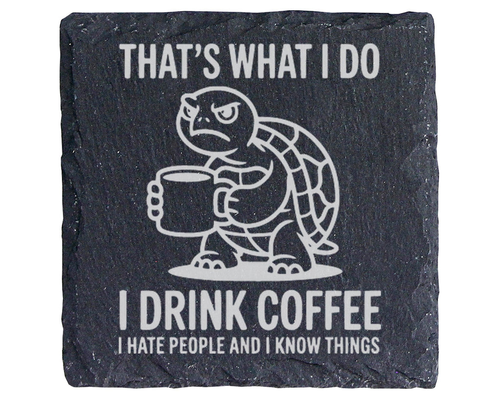 Schiefer Untersetzer Schildkröte Drink Coffee Hate People - Lustiges G – Bild 1