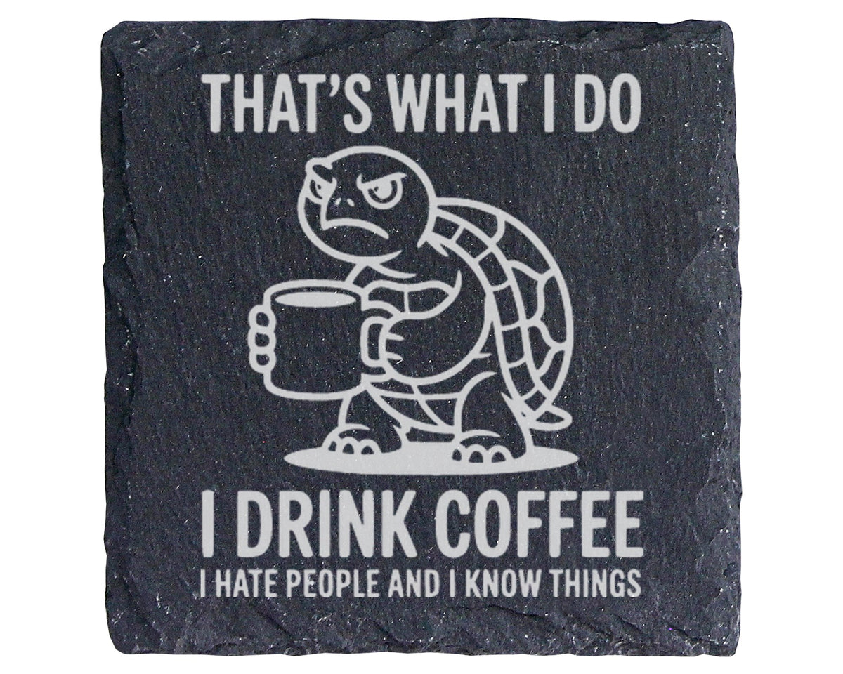 Schiefer Untersetzer Schildkröte Drink Coffee Hate People - Lustiges G – Bild 1