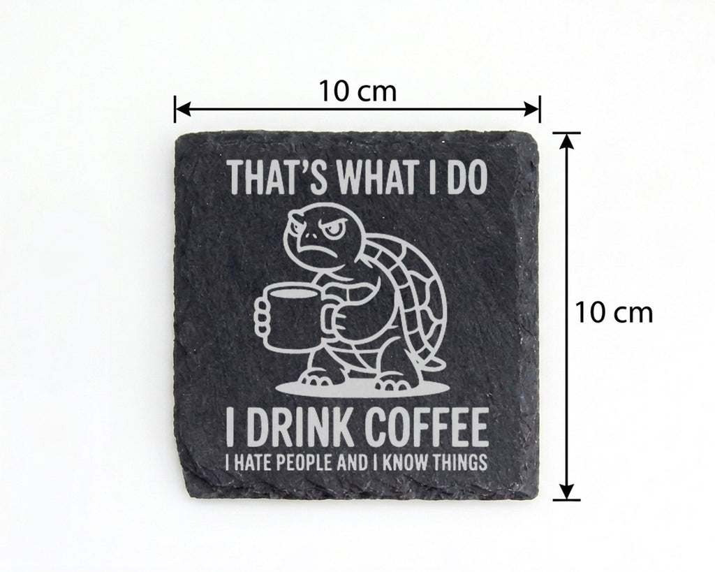 Schiefer Untersetzer Schildkröte Drink Coffee Hate People - Lustiges G – Bild 4