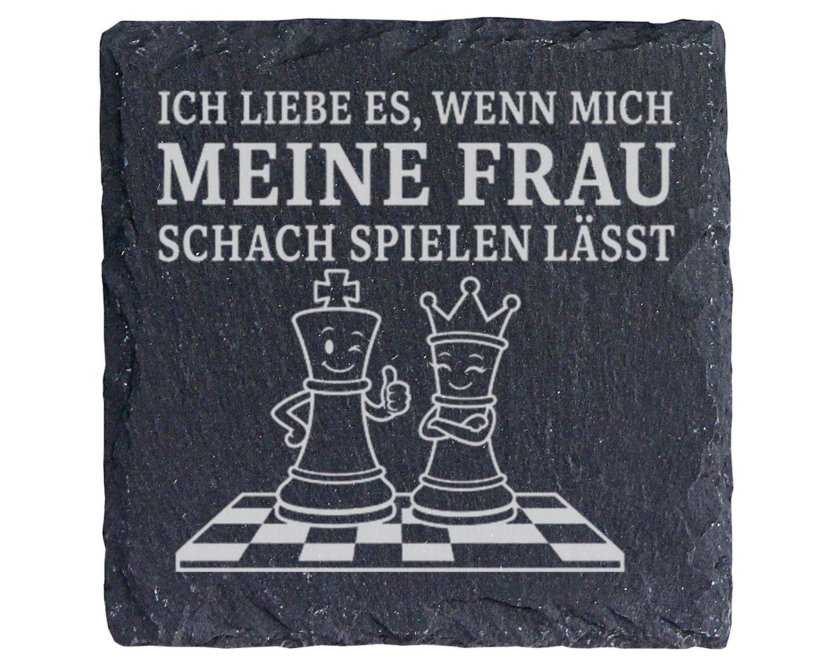 Schiefer Untersetzer Schach wenn mich meine Frau spielen lässt - Lusti – Bild 1