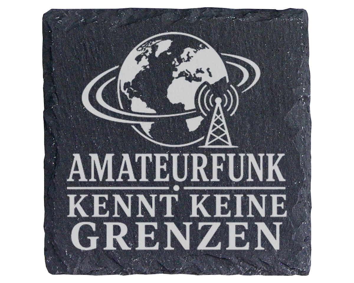 Schiefer Untersetzer Amateurfunk kennt keine Grenzen - Geschenk für Fu – Bild 1