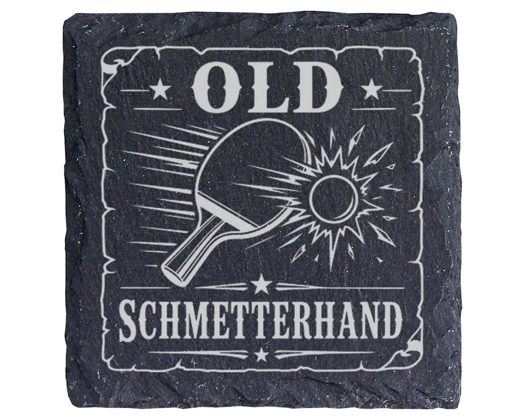 Schiefer Untersetzer Tischtennis Old Schmetterhand - Lustiges Geschenk – Bild 1