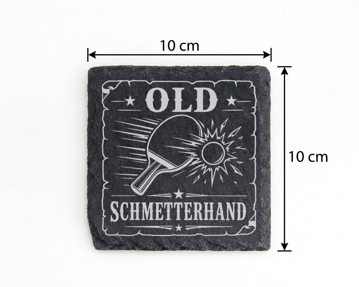 Schiefer Untersetzer Tischtennis Old Schmetterhand - Lustiges Geschenk – Bild 4